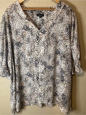 Jones Company Women’s Blouse White Black Brown Business Casual Boho Chic 3X